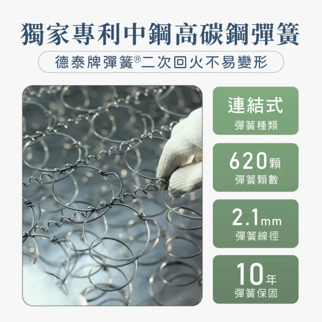 【德泰法蘭西床】Gaia綠境 飯店款彈簧床墊-雙人5尺(贈抗菌枕)