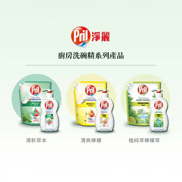 【Pril 淨麗】小蘇打/植純萃天然環保洗碗精/蔬果洗滌劑補充包 1000ml(檸檬/草本/檸檬草 強力去油)