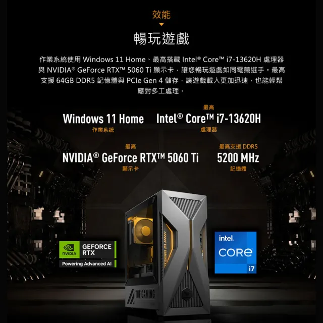 【ASUS 華碩】+27型210Hz 2K螢幕★i5 八核 RTX5060電競電腦(i5-13420H/16G/1TB SSD/W11/H-T500MV)