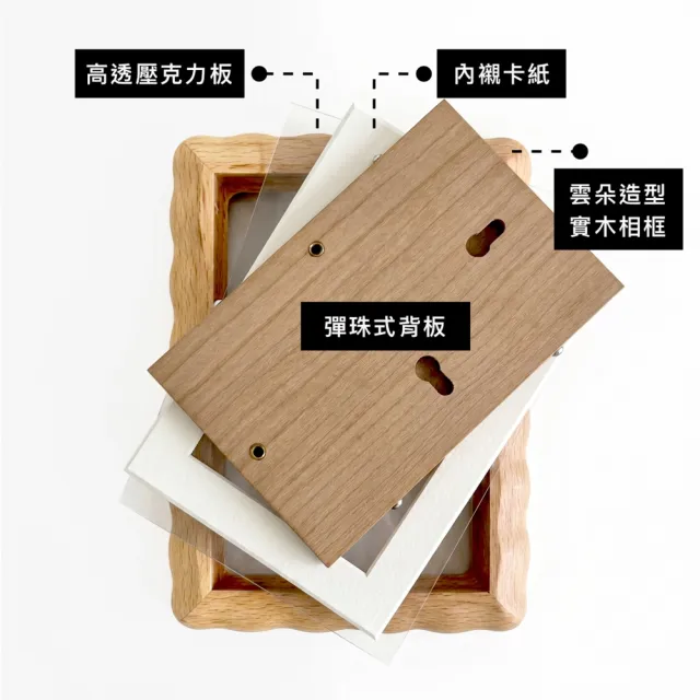 【菠蘿選畫所】櫸木雲朵相框(包含內襯卡紙) 原木相框 波浪邊框 辦公桌擺飾 拍立得收納 明信片框 6吋