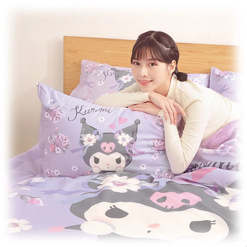 【享夢城堡】MIT卡通枕頭63x45cm一入－三麗鷗酷洛米Kuromi 酷迷花漾-紫 / 正版授權中枕