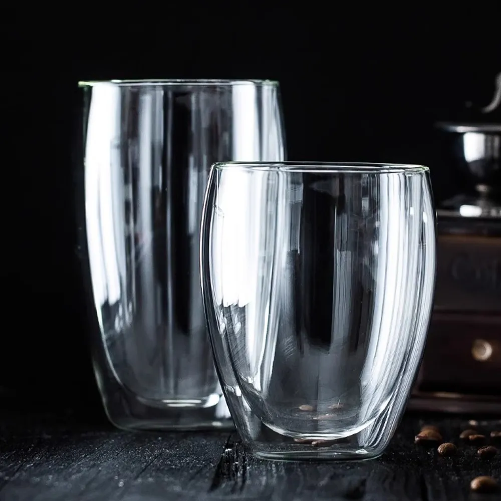 【LEESA】雙層玻璃杯\透明水杯\隔熱杯\雙層\蛋形杯\冷飲杯\入厝禮\咖啡杯\杯子\水杯\玻璃杯\一組兩入