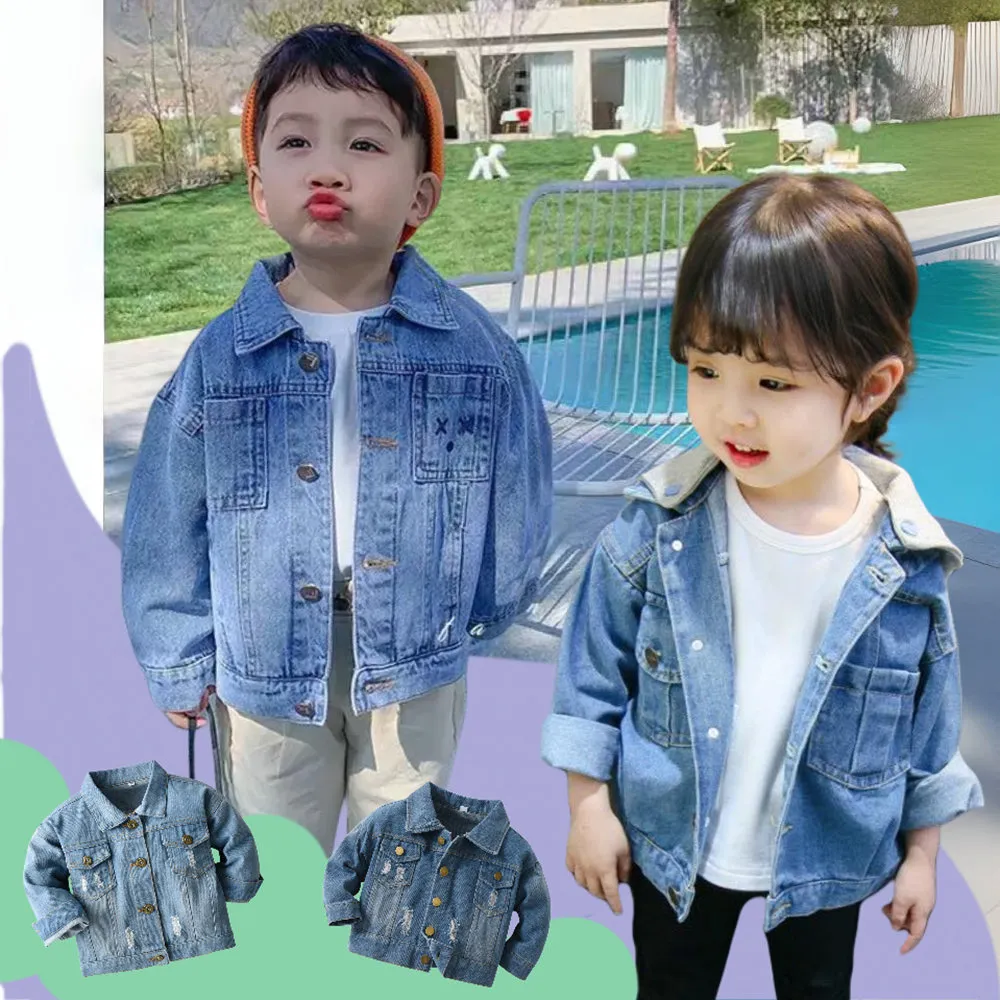 【安朵童舖】現貨韓版牛仔外套夾克牛仔中性外套女童兒童男童外套牛仔外套(15)