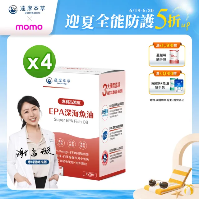 【達摩本草】高濃度EPA 專利深海魚油 4入120顆/盒(專科醫生推薦、特金獎肯定)