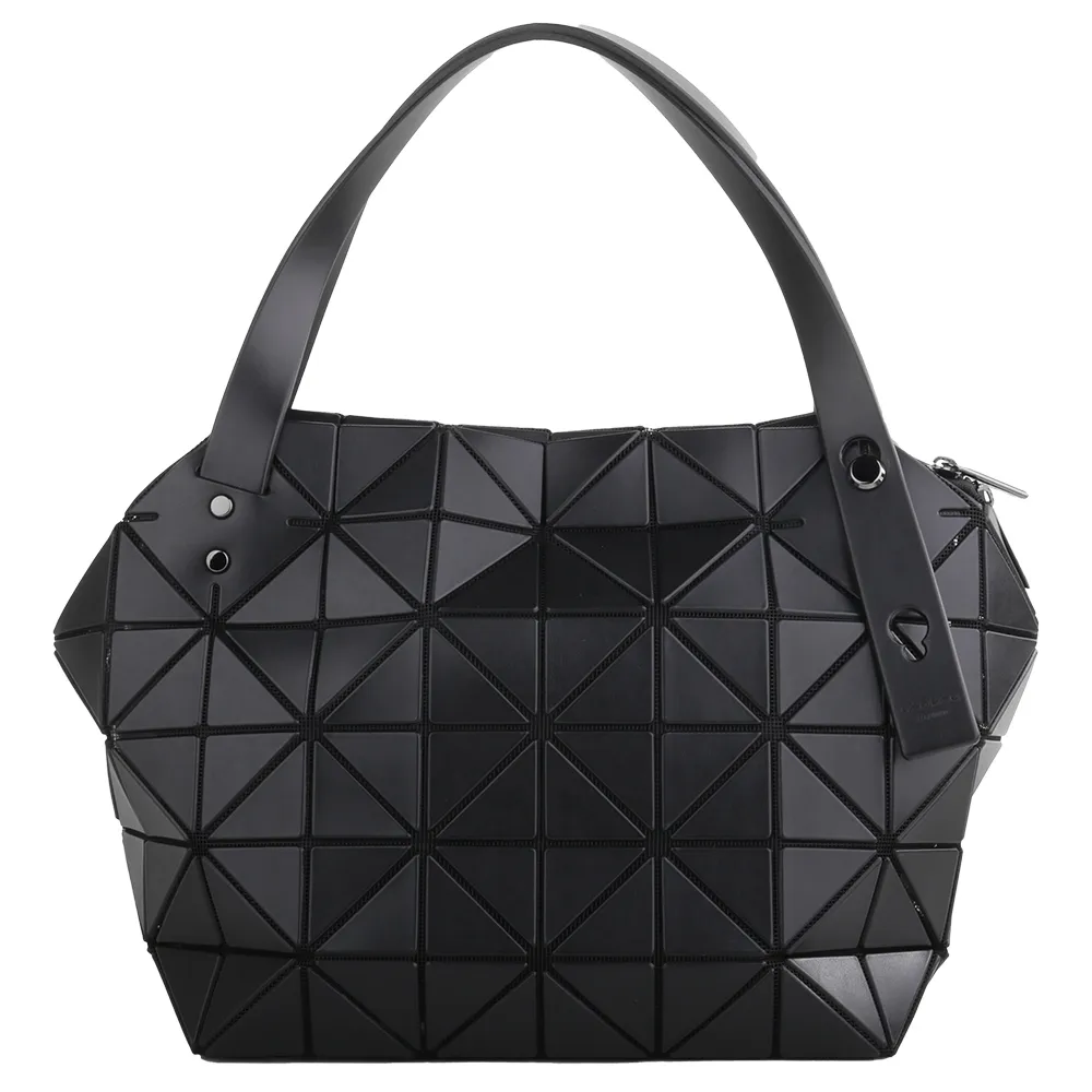 【ISSEY MIYAKE 三宅一生】BAOBAO 幾何方格皮質立體手提波士頓包M(霧面黑)
