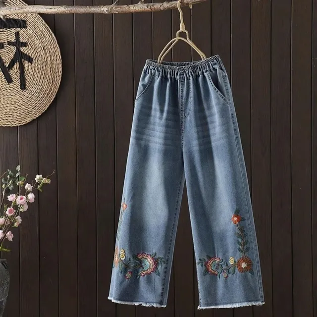 【巴黎精品】現貨+預購 高腰牛仔長褲復古水洗工裝褲彎刀褲(潮流刺繡直筒寬鬆垂感寬管哈倫女褲子3款a1ng6 A)