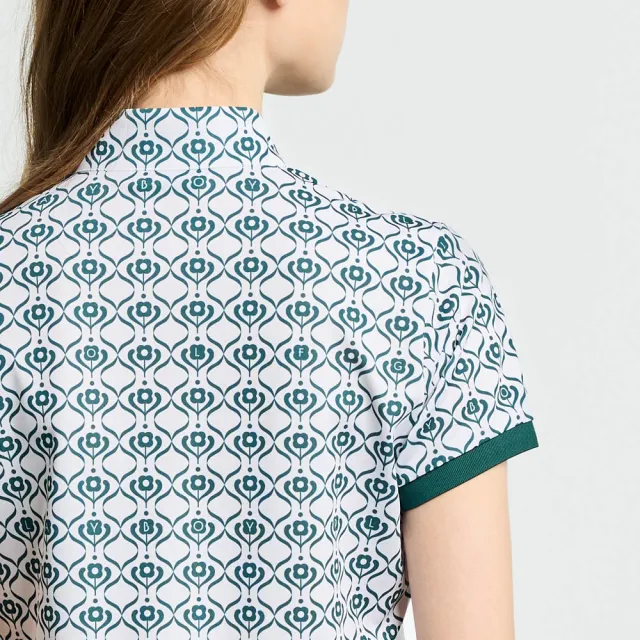【PLAYBOY GOLF】女款幾何花朵抗UV短袖立領上衣-綠(吸濕排汗/高爾夫球衫/KA26122-47)