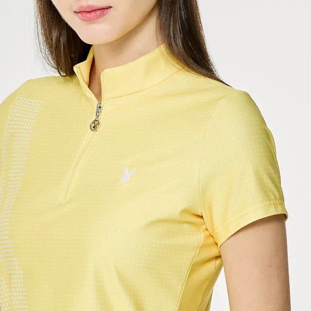 【PLAYBOY GOLF】女款圓點吸濕排汗抗UV短袖立領上衣-黃(高爾夫球衫/KA26125-35)