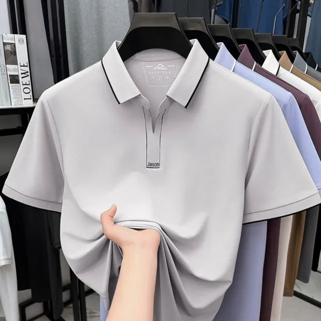 【巴黎精品】現貨+預購 男POLO衫短袖上衣高爾夫球衫剪刀領(高彈力冰絲涼感無痕男裝T恤男襯衫 b1a67)