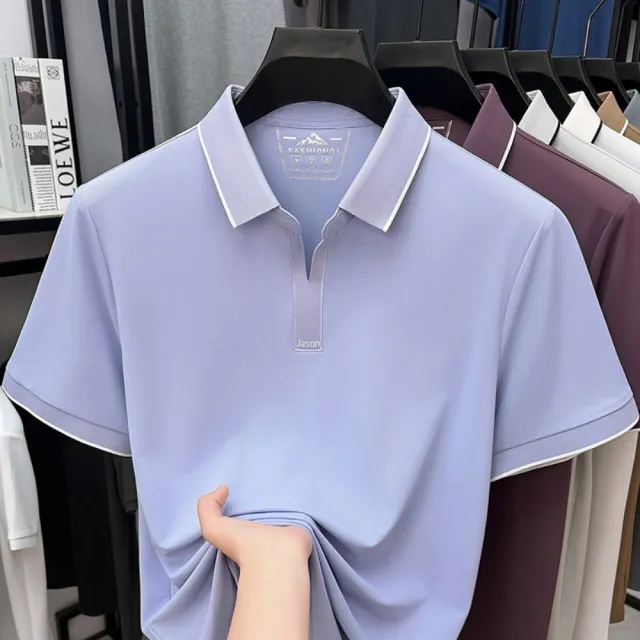 【巴黎精品】現貨+預購 男POLO衫短袖上衣高爾夫球衫剪刀領(高彈力冰絲涼感無痕男裝T恤男襯衫 b1a67)