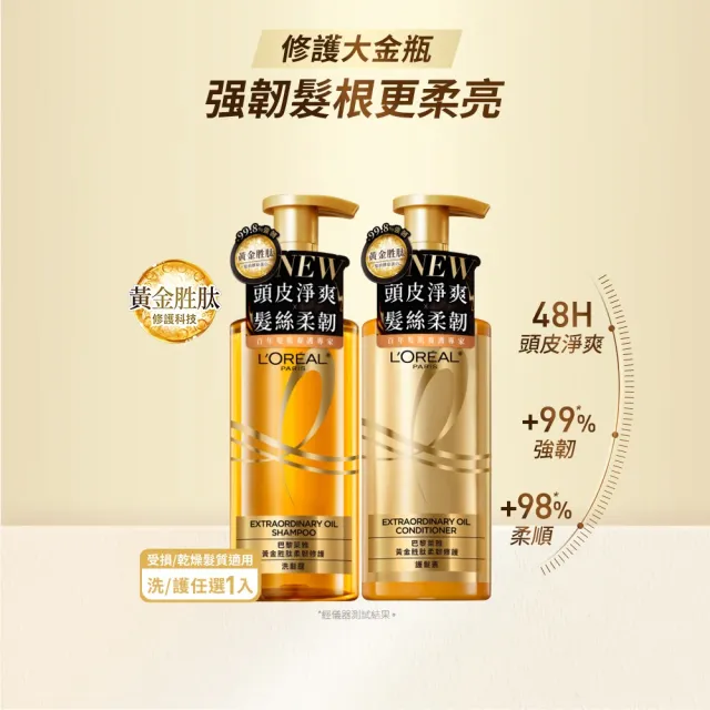 【L’OREAL Paris 巴黎萊雅】黃金胜肽柔韌修護系列洗髮露/護髮素440ml(修護大金瓶)