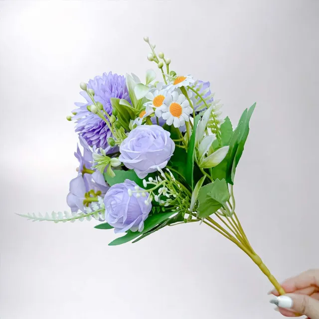 【Floral M】法式小花園玫瑰洋甘菊紫色花束仿真花花材1入組(人造花/仿真花/假花/花藝DIY/裝飾花材)