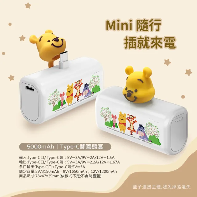 【Disney 迪士尼】5000mAh立體大頭公仔口袋充 Type-C頭