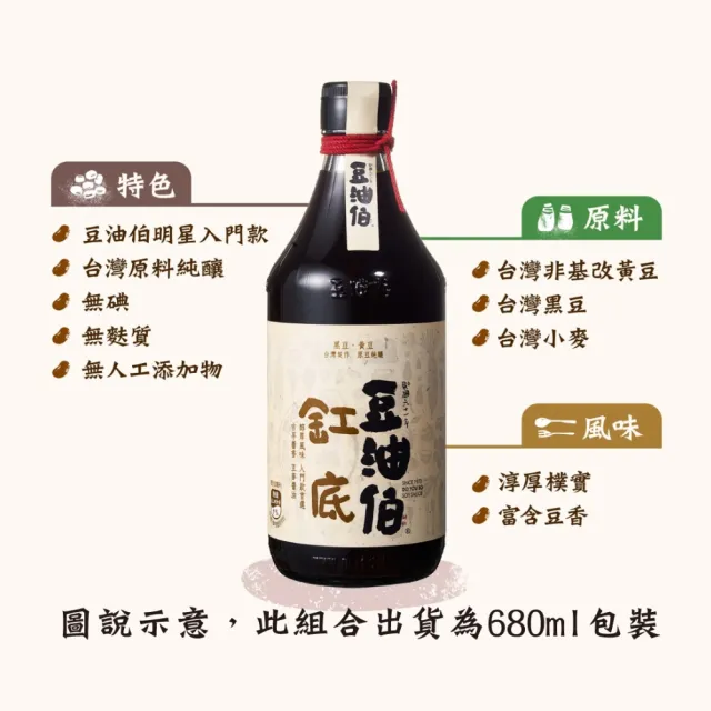 【豆油伯】缸底醬油680ml-2入禮盒(680mlx2 / 送禮自用皆宜)