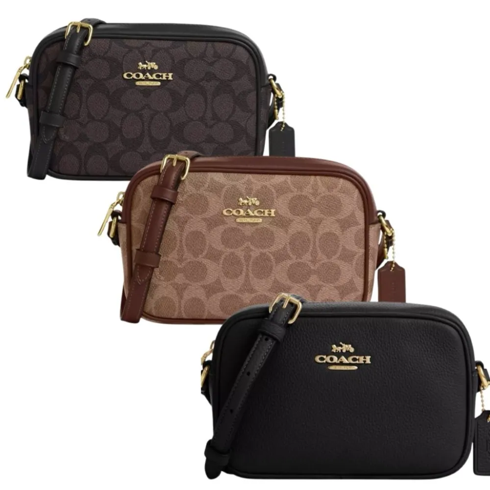 【COACH】金標LOGO荔枝皮革單層小相機包 斜背包-三款可選(coach 黑色 咖啡色 女包 斜背包 女包包 女用包)