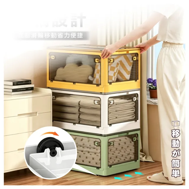 【ONE HOUSE】45L 藤原五開門巨無霸折疊收納箱 2入(可疊加/掀蓋整理箱/收納櫃)
