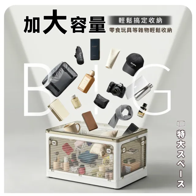 【ONE HOUSE】45L 藤原五開門巨無霸折疊收納箱 2入(可疊加/掀蓋整理箱/收納櫃)