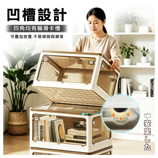【ONE HOUSE】70L 藤原五開門巨無霸折疊收納箱(可疊加/掀蓋整理箱/收納櫃)