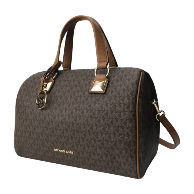 【Michael Kors】MK吊飾老花兩用保齡球包(駝咖色)小