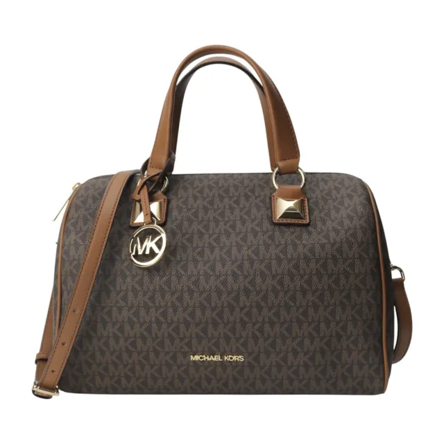 【Michael Kors】MK吊飾老花兩用保齡球包(駝咖色)小