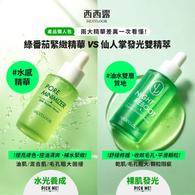 【SEXYLOOK 西西露】發光緊緻毛孔3件組(夜光霜50ml＋煥膚代謝棉片50片＋綠番茄精華35ml)#面膜#韓國製造