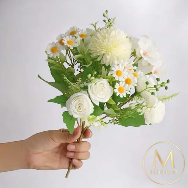 【Floral M】法式小花園玫瑰洋甘菊白色花束仿真花花材1入組(人造花/仿真花/假花/花藝DIY/裝飾花材)