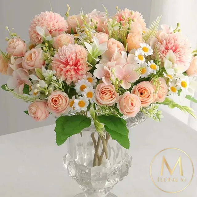 【Floral M】法式小花園玫瑰洋甘菊粉色花束仿真花花材1入組(人造花/仿真花/假花/花藝DIY/裝飾花材)