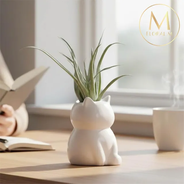 【Floral M】白喵系居家空氣鳳梨20cm仿真植栽含花器(人造植栽/仿真樹/室內佈置/居家裝飾/桌上型植栽)