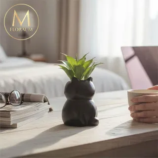 【Floral M】黑喵系居家龍舌蘭20cm仿真植栽含花器(人造植栽/仿真樹/室內佈置/居家裝飾/桌上型植栽)