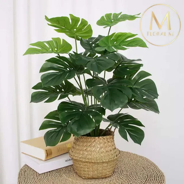 【Floral M】南洋龜背竹60cm仿真植栽(贈編織籃)(人造植栽/仿真樹/室內佈置/居家裝飾/桌上型植栽)