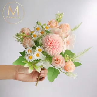 【Floral M】法式小花園玫瑰洋甘菊花束仿真花花材1入組(人造花/仿真花/假花/花藝DIY/裝飾花材)