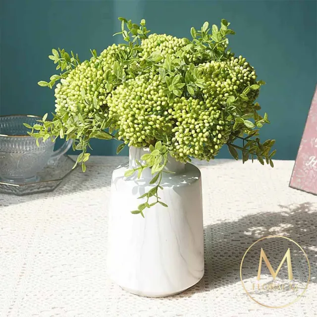 【Floral M】居家裝飾自然翠綠小米果仿真花花材3入組(人造花/仿真花/假花/花藝DIY/裝飾花材)