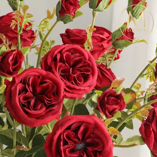 【Floral M】英式溫莎城堡花園薔薇古典紅仿真花花材1入組(人造花/仿真花/假花/花藝DIY/裝飾花材)