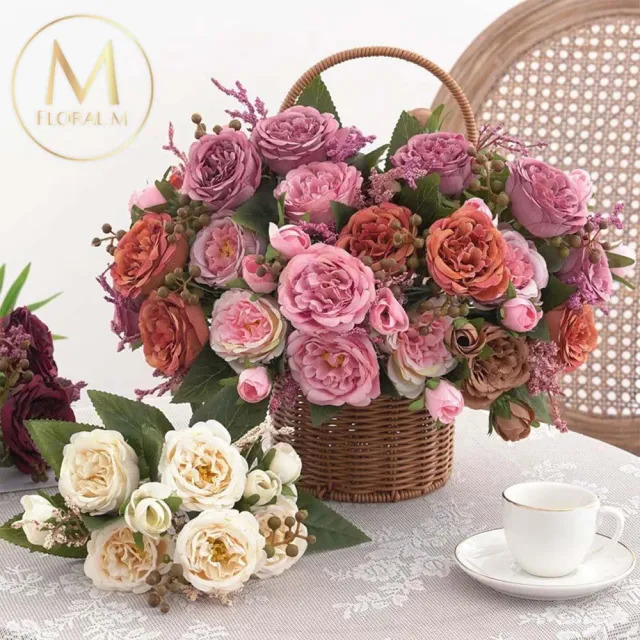 【Floral M】英倫復古玫瑰花束仿真花花材1入組(人造花/仿真花/假花/花藝DIY/裝飾花材)