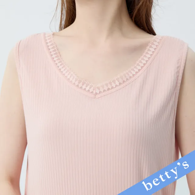 【betty’s 貝蒂思】優雅蕾絲拼接坑條無袖T-shirt(粉色)