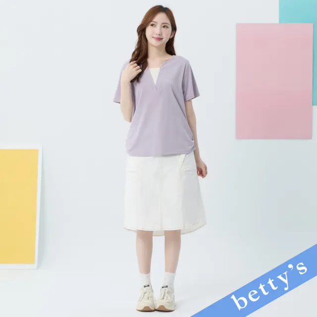 【betty’s 貝蒂思】跳色壓線拼接剪裁七分裙(白色)