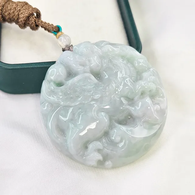 【鵝娘翡翠】天然A貨翡翠 緬甸玉 春彩鐲心飛天回頭麒麟 牌件 A7093309(翡翠麒麟牌件)