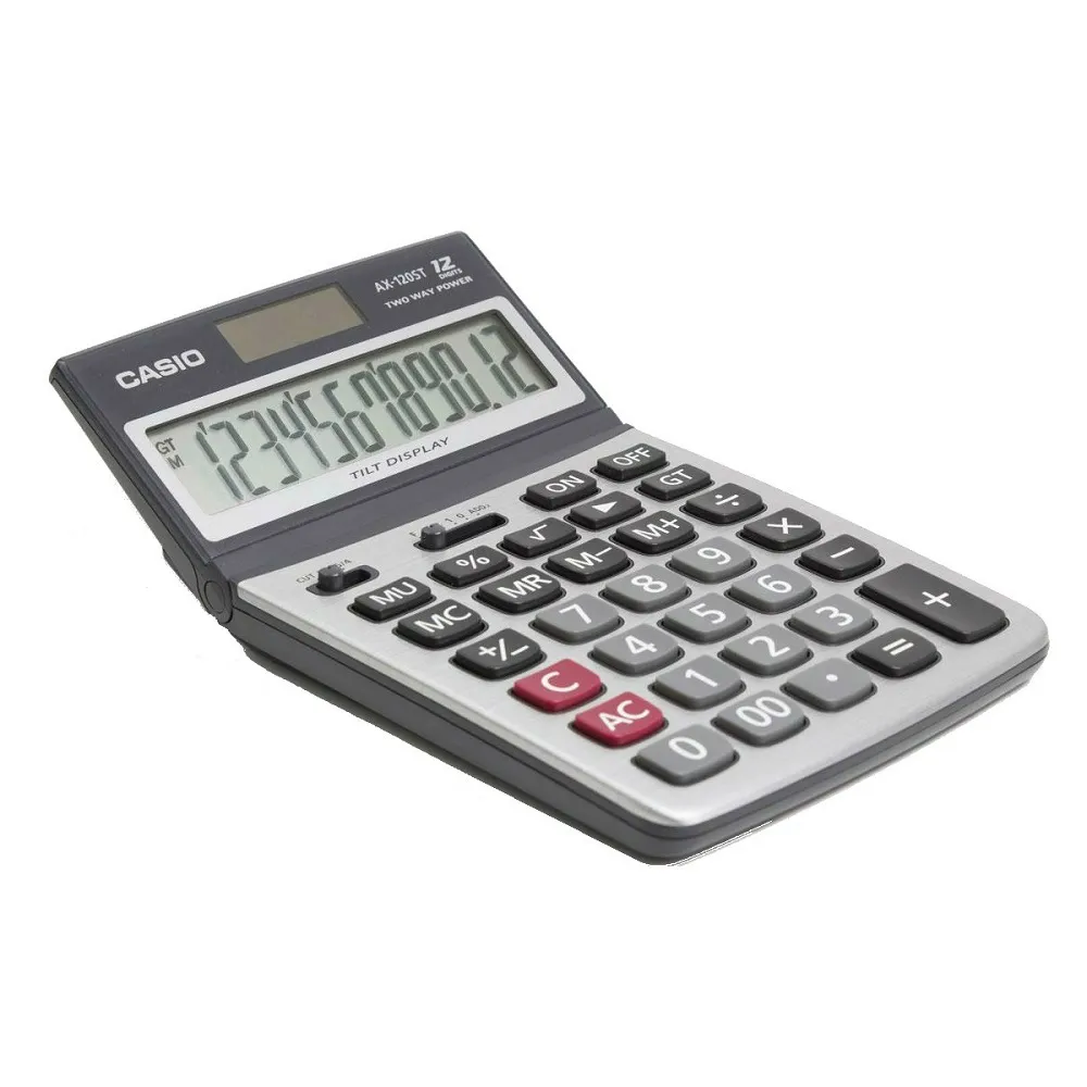 電動機械式計算機　CONTEX20 CASIO卡西歐】12位數雙電源可掀式商用計算機(AX-120ST) - momo購物網
