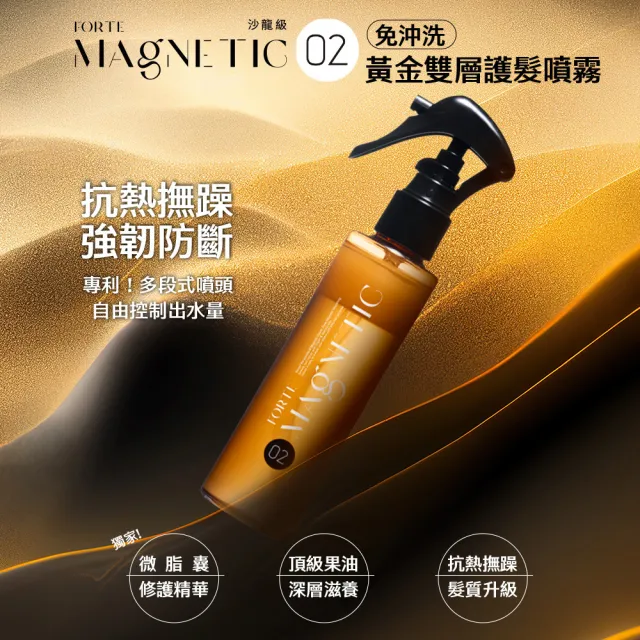 【FORTE】台塑生醫小磁瓶 Magnetic O2黃金雙層護髮噴霧140g 二入組