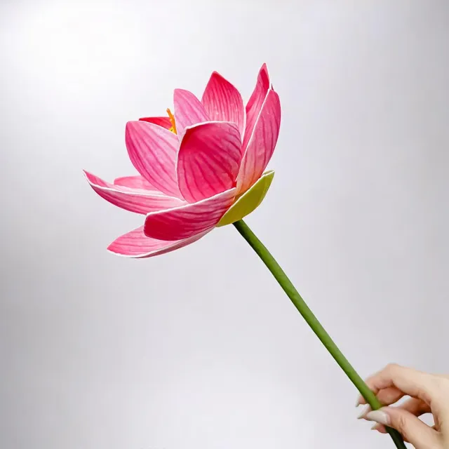 【Floral M】日式上野公園蜜桃粉荷花仿真花花材1入組(人造花/仿真花/假花/花藝DIY/裝飾花材)