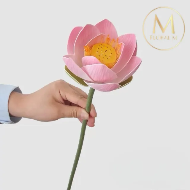【Floral M】日式上野公園優雅粉荷花仿真花花材1入組(人造花/仿真花/假花/花藝DIY/裝飾花材)