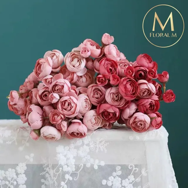 【Floral M】法式浪漫復古茶花胭脂粉仿真花花材6入組(人造花/仿真花/假花/花藝DIY/裝飾花材)