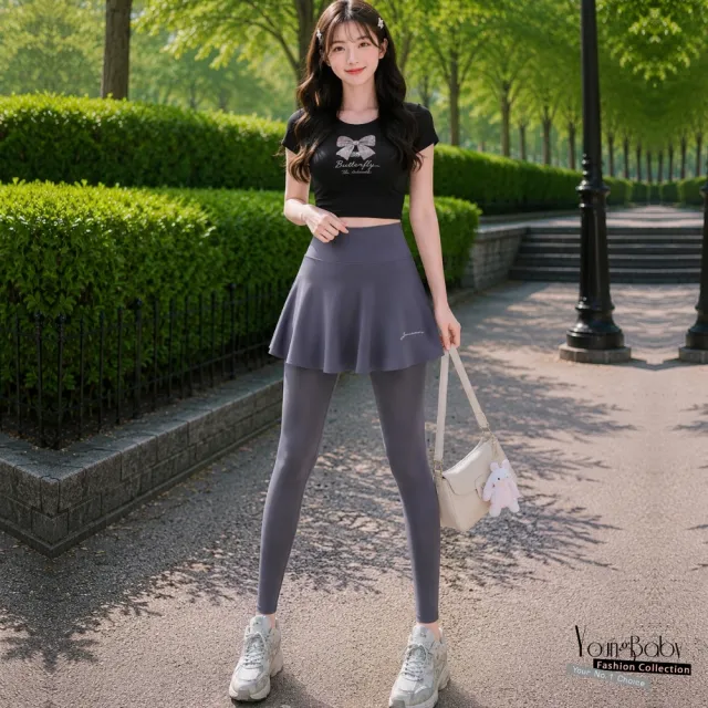 【YOUNGBABY】高腰收腹美型超彈性鯊魚褲裙 中大尺碼女裝
