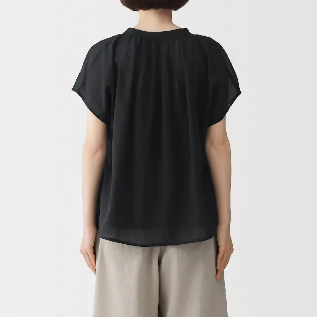 【MUJI 無印良品】女強撚透明感法式袖套衫(黑色/深綠/黑格紋/象牙白格紋)