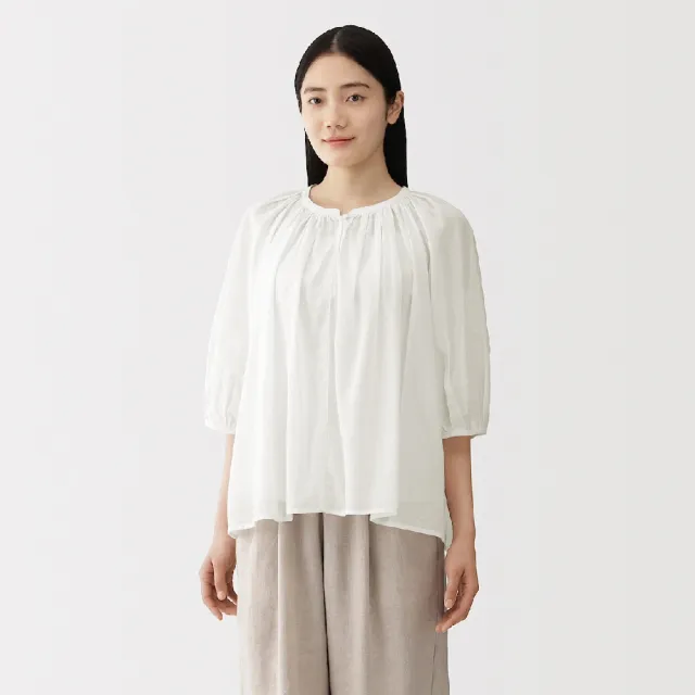 【MUJI 無印良品】女強撚透明感短袖套衫(白色/黑色/煙燻藍)