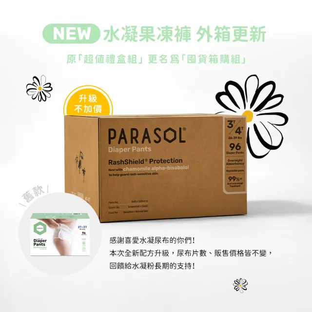 【PARASOL】總代理｜進化版_Clear+Dry® 新科技水凝果凍褲 囤貨箱購組 褲型尿布L-XXL(2包/箱)