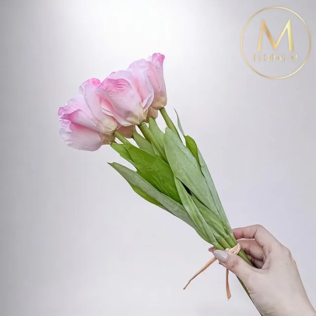【Floral M】夏日野餐氣息洋桔梗蜜桃粉仿真花花材7入組(人造花/仿真花/假花/花藝DIY/裝飾花材)