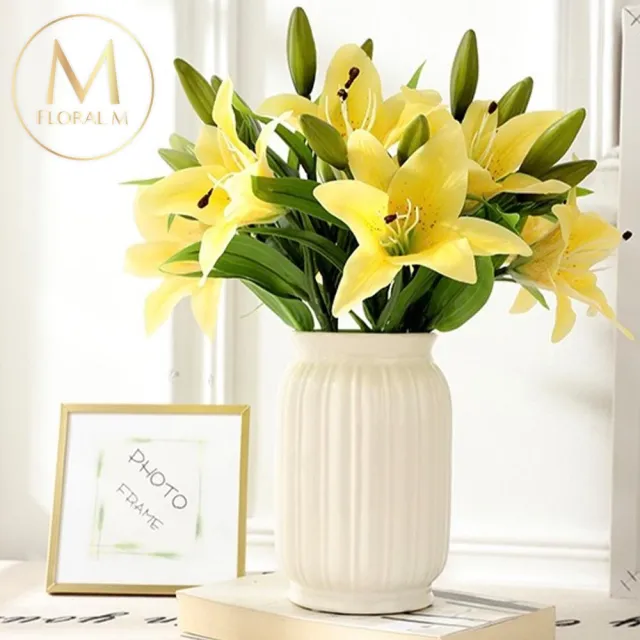 【Floral M】法式花仙女Lily香水百合奶油黃仿真花花材1入組(人造花/仿真花/假花/花藝DIY/裝飾花材)