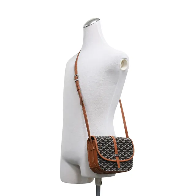 【GOYARD 高雅德】GOYARD Y字人字紋圖騰帆布翻蓋斜背包(黑棕)