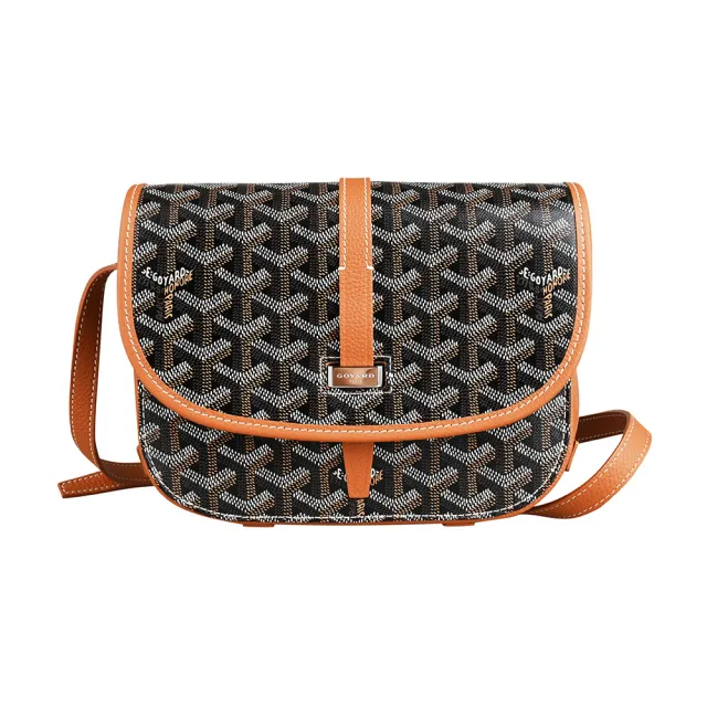 【GOYARD 高雅德】GOYARD Y字人字紋圖騰帆布翻蓋斜背包(黑棕)